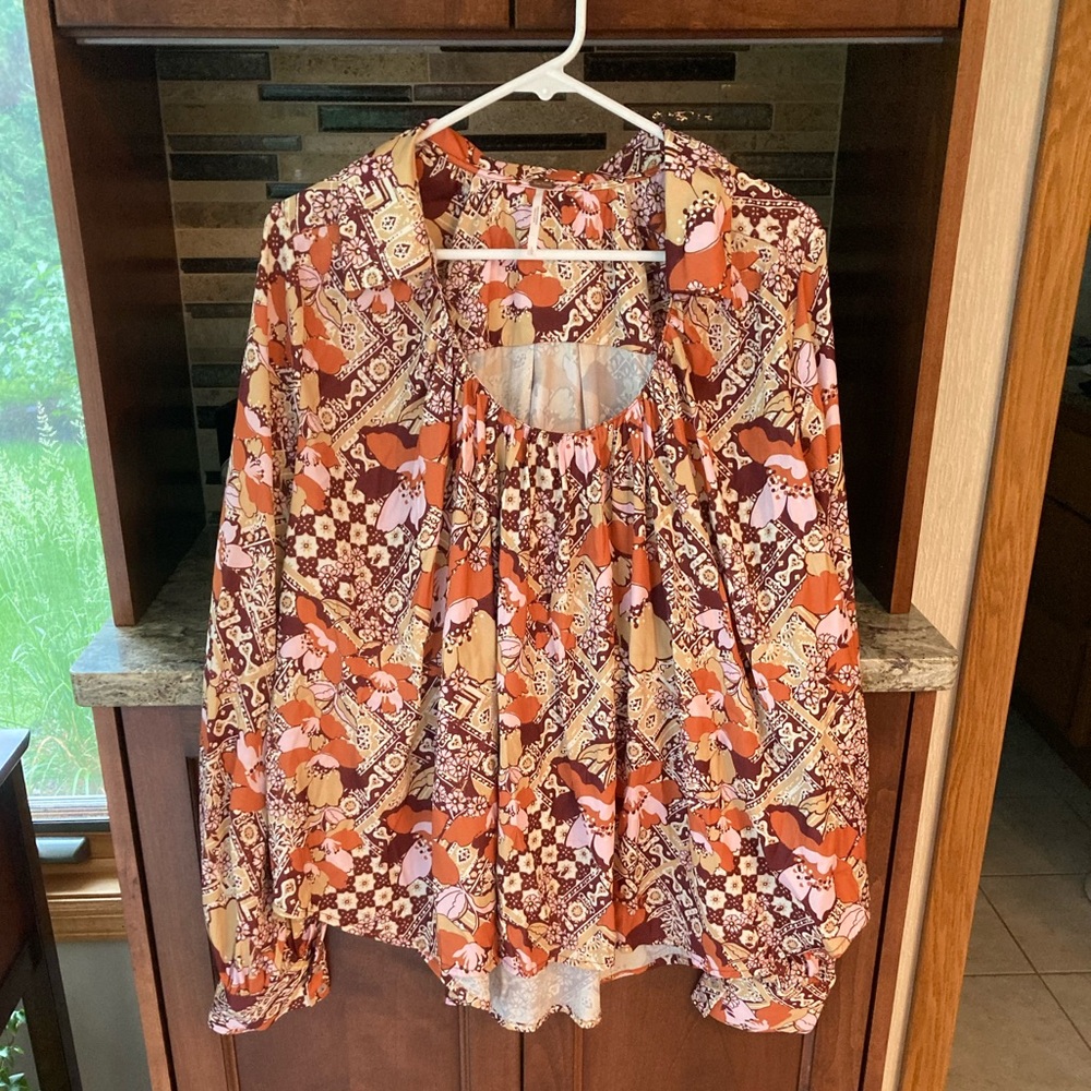 Orange and Red Long Sleeve Boxy Blouse